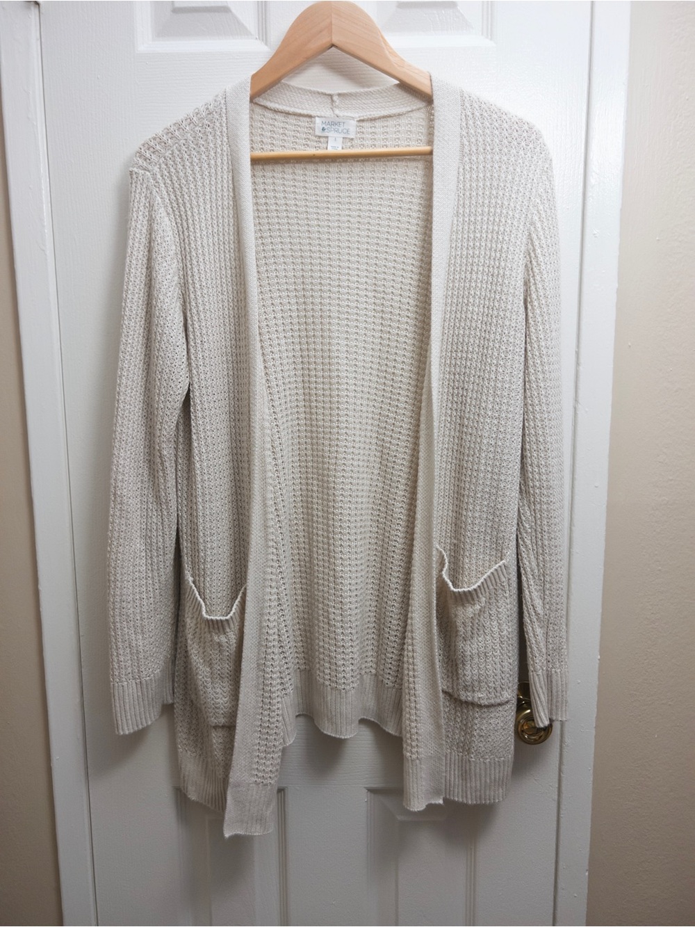 Market & Spruce Cream Waffle Knit Open-Front Cardigan